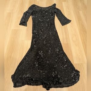 Scala Black Beaded Floral Floor Length Gown Evening Wear Prom